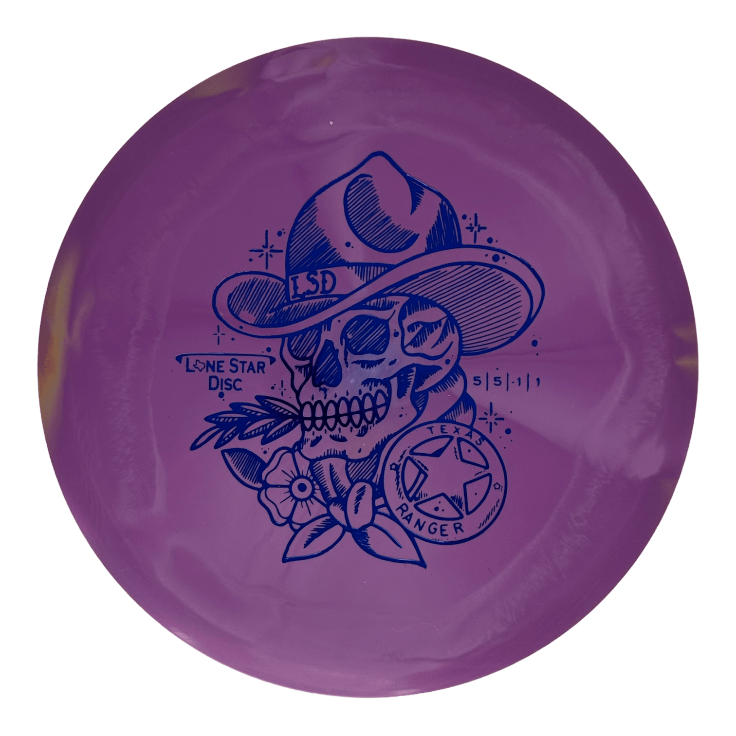 Texas Ranger D1 disc golf disc, purple with skull graphic.